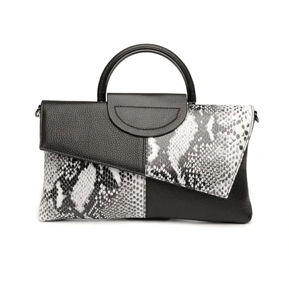 Black snakeskin print vegan leather clutchcrossbody bag